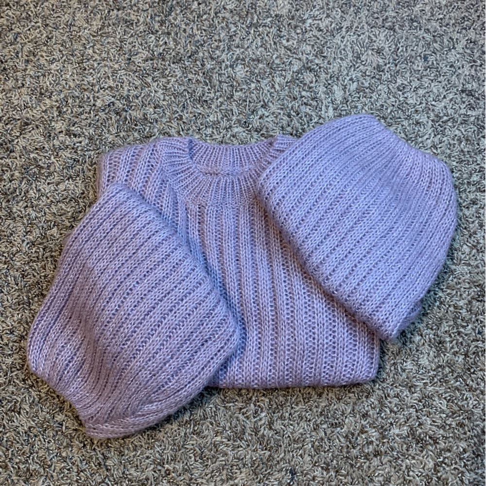 Purple knit crop bell sleeve sweater